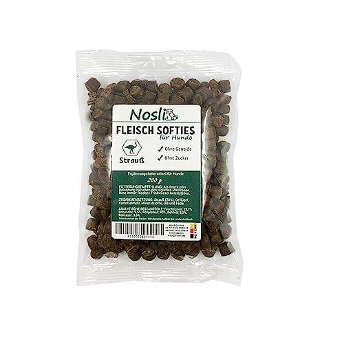 Nosli Fleisch Softies für Hunde • Trainingsleckerli • Hundeleckerli • getreidefrei • Strauß (200g) von Nosli