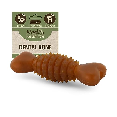 Nosli Natural Toys Dental Bone • Gummi Kauknochen für Hunde • Aus Naturkautschuk ohne Farbstoffe • Spielzeug Knochen Hund • Hundespielzeug Knochen mit Noppen • Hundeknochen Naturgummi (L) von Nosli