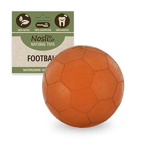 Nosli Natural Toys Football • Premium Hundeball aus 100% Naturkautschuk • Zahnpflege Kauspielzeug für Hunde • Wurfball für kleine & große Hunde • Hundespielzeug Ball • Spielball (L) von Nosli