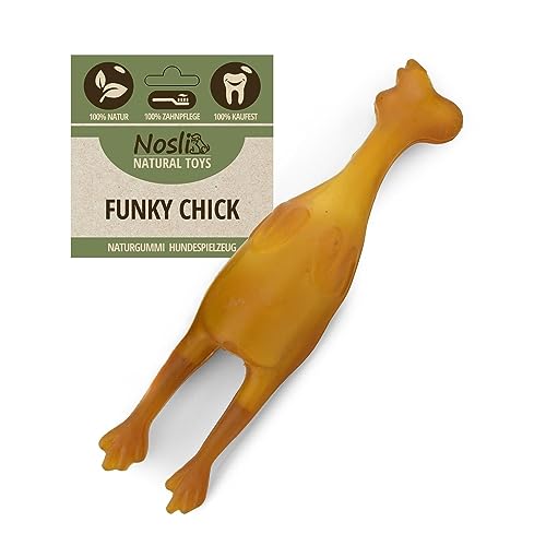 Nosli Natural Toys Funky Chick • Huhn Spielzeug für Hunde • 100% Naturgummi Huhn ohne Farbstoffe • Kauspielzeug Hund • Chicken Dog Toy • Gummihuhn für Hunde • Natürliches Hundespielzeug von Nosli
