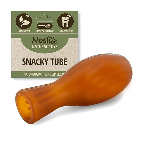 Nosli Natural Toys Snacky Tube für Hunde • Wobbler Snackball Hund • Hundespielzeug Intelligenz • Ohne Farbstoffe • 100% Naturkautschuk • Futterspielzeug & Intelligenzspielzeug von Nosli