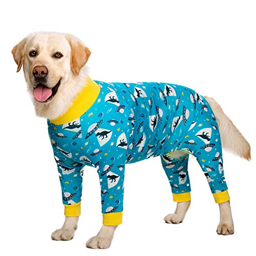 Hundekleidung, hübscher elastischer Hunde-Pyjama, Schlafkleidung, Anti-Haare, staubdicht, vierbeinig, Rückenlänge 55.9 cm, Blau mit Dinosaurier) von Nother