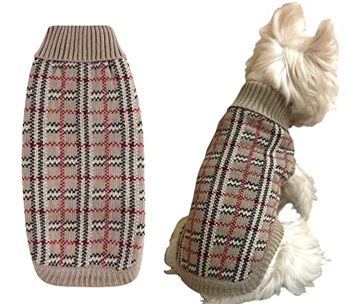 Nothers Hundepullover, britisches Büffelmuster, gestrickt, weihnachtlich, festlich, Rollkragenpullover für Hunde, Größe M, 35,6 cm Rückenlänge von Nothers