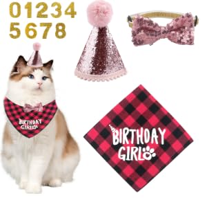 4 PCS Katzen Geburtstag Zubehör, Katzen Geburtstagshut mit Zahlen Halsband Schal für Hauser Geburtstag Accessoires 4 PCS Katzen Geburtstag Zubehör, Katzen Geburtstagshut mit Zahlen Halsband Schal für Hauser Geburtstag Accessoires von Notoke