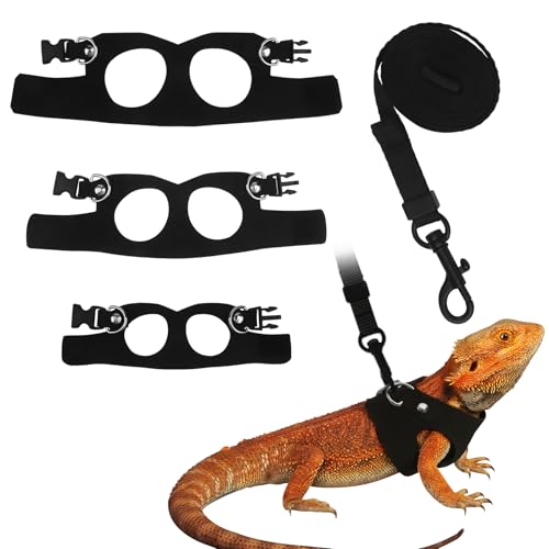 4-teiliges Bartdrachengeschirr-Set – 3 Größen Verstellbarer Weicher Polyester-Reptilgürtel, Ausziehbarer Eidechsen Gürtel, Outdoor Walking Weste für Kleine Tiere + Zugseil von Notoke