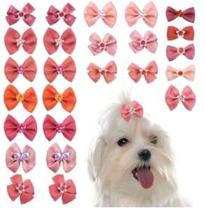 Notoke Hunde Haarschmuck Set - 25 Stück Süße Gemischte Haarschleifen mit Weichem Gummiband | Haarpflege Accessoires für Langhaarige Hunde, Welpen und Katzen von Notoke
