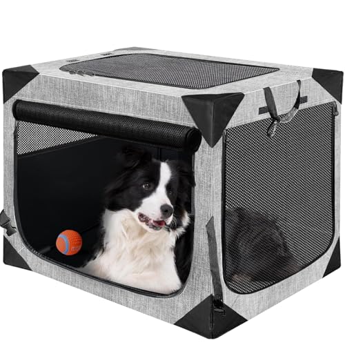 Nottia Hundekäfige, faltbar, weich, Reisebox für große Hunde, für drinnen und draußen, tragbare Haustierhütte mit kaufester Netztür (91,4 cm L x 63,5 cm B x 63,5 cm H, Französisches Grau) von Nottia