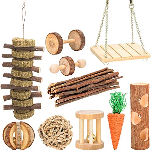 Wrubxvcd10-teiliges Hamster-Kauspielzeug-Set, natürliche Holz-Glocke, Rollspielzeug, Zahnpflege von Notuarecaii