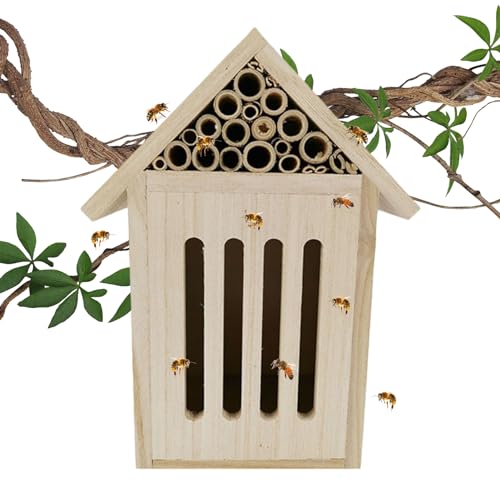Novent Bienenhäuser für den Garten,Maurerbienenhaus leer | Naturholz-Maurerbienenkasten und Schmetterlingshotel | Robuste und langlebige, stilvolle Gartendekoration, Bienenstock lockt friedliche von Novent