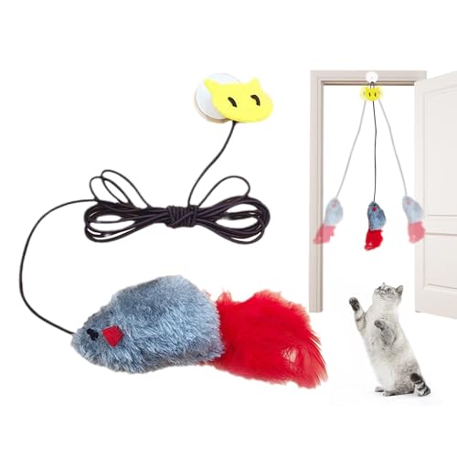 Schnur-Katzenspielzeug, Maus-Katzenspielzeug | Maus Teaser Katzenspielzeug - Interaktives Katzenmäuse-Spielzeug zum Aufhängen mit Federn für gelangweilte Katzen und Kätzchen im Innenbereich, elastisch Schnur-Katzenspielzeug, Maus-Katzenspielzeug | Maus Teaser Katzenspielzeug - Interaktives Katzenmäuse-Spielzeug zum Aufhängen mit Federn für gelangweilte Katzen und Kätzchen im Innenbereich, elastisch von Novgorod