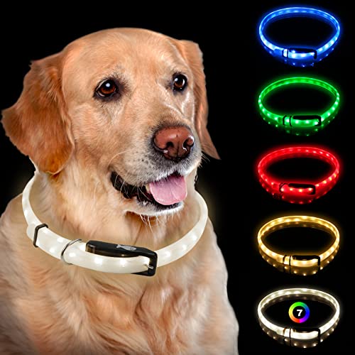 NOVKIN Beleuchtetes Hundehalsband, wiederaufladbar, 7 Farben, wechselnde Leuchte, wasserdichtes LED-Hundehalsband, leuchtet im Dunkeln, Macht das Haustier sichtbar, 7 Farbwechsel, S/M von Novkin
