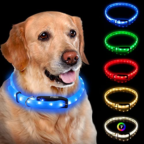 NOVKIN Beleuchtetes Hundehalsband, wiederaufladbar, 7 Farben, wechselnde Leuchte, wasserdichtes LED-Hundehalsband, leuchtet im Dunkeln, Macht das Haustier sichtbar von Novkin