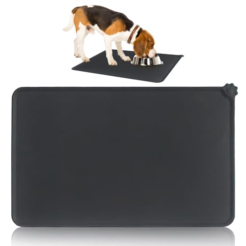 Silikon Futtermatten für Haustiere, Katzenplatzmatten Napfunterlage Gummimatte Haustier Fütterung Matte Antirutschmatte wasserdichte Katzennapfmatten Leicht Reinigen 48×30CM, Schwarz von Novstuf