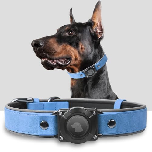 AirTag Hundehalsband, Leder, mit Airtag-Halterung, IPX8, wasserdicht, reflektierend, hochwertig, verstellbar, weich gepolstert, GPS-Tracker-Halsbänder, passend für mittelgroße und große Hunde (Blau, L AirTag Hundehalsband, Leder, mit Airtag-Halterung, IPX8, wasserdicht, reflektierend, hochwertig, verstellbar, weich gepolstert, GPS-Tracker-Halsbänder, passend für mittelgroße und große Hunde (Blau, L von NozlaID