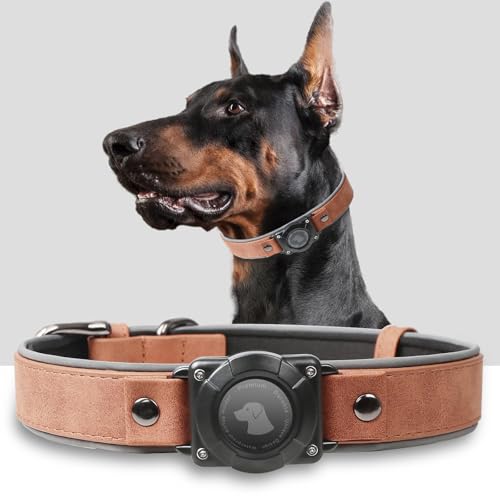 AirTag Hundehalsband, Leder, mit Airtag-Halterung, IPX8, wasserdicht, reflektierend, hochwertig, verstellbar, weich gepolstert, GPS-Tracker-Halsbänder, passend für mittelgroße und große Hunde AirTag Hundehalsband, Leder, mit Airtag-Halterung, IPX8, wasserdicht, reflektierend, hochwertig, verstellbar, weich gepolstert, GPS-Tracker-Halsbänder, passend für mittelgroße und große Hunde von NozlaID