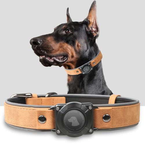 AirTag Hundehalsband – Hundehalsband aus Leder mit Airtag-Halterung | IPX8 wasserdicht, reflektierend, hochendig, verstellbar, weich gepolstert | GPS-Tracker-Halsbänder für mittelgroße und große Hunde AirTag Hundehalsband – Hundehalsband aus Leder mit Airtag-Halterung | IPX8 wasserdicht, reflektierend, hochendig, verstellbar, weich gepolstert | GPS-Tracker-Halsbänder für mittelgroße und große Hunde von NozlaID