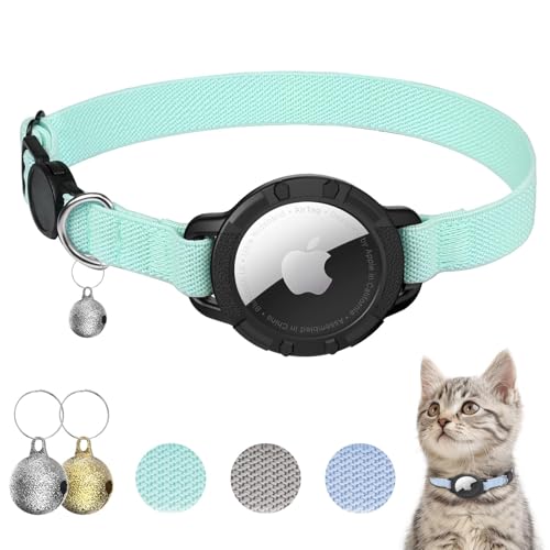 AirTag Katzenhalsband, dehnbares Kätzchenhalsband mit Apple Air Tag-Halter und Glocke, Breakaway-Design, ultraelastisches GPS-Tracking-Katzenhalsband für Katzen und Welpen (Grün) von NozlaID