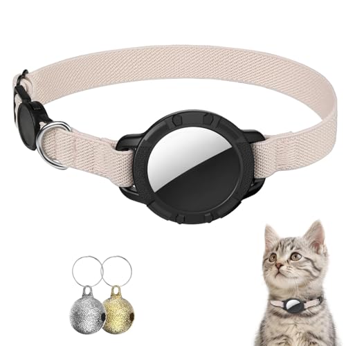 AirTag Katzenhalsband, dehnbares Kätzchenhalsband mit Apple Air Tag-Halter und Glocke, Breakaway-Design, ultraelastisches GPS-Tracking-Katzenhalsband für Katzen und Welpen (Khaki) von NozlaID