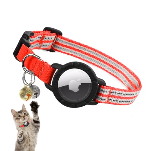 AirTag Katzenhalsband - Reflektierendes Kätzchenhalsband mit integriertem Apple Air-Tag-Halter | Leichtes, elastisches Sicherheitskatzen-Tracker-Halsband mit Glocke für Mädchen, Jungen, Katzen von NozlaID