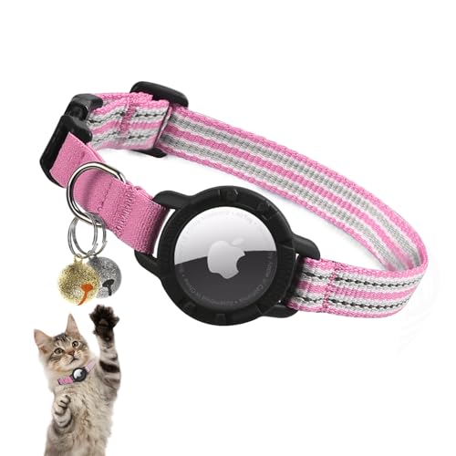 AirTag Katzenhalsband - Reflektierendes Kätzchenhalsband mit integriertem Apple Air-Tag-Halter | Leichtes, elastisches Sicherheitskatzen-Tracker-Halsband mit Glocke für Mädchen, Jungen, Katzen von NozlaID
