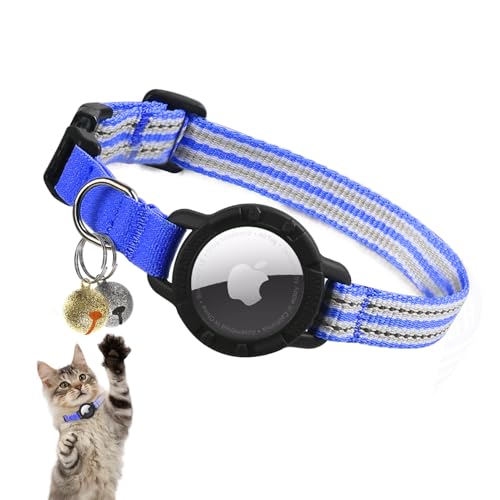 AirTag Katzenhalsband - Reflektierendes Kätzchenhalsband mit integriertem Apple Air-Tag-Halter | Leichtes, elastisches Sicherheitskatzen-Tracker-Halsband mit Glocke für Mädchen, Jungen, Katzen von NozlaID