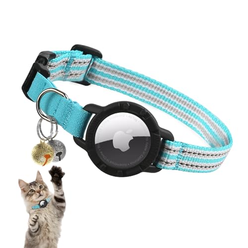 AirTag Katzenhalsband - Reflektierendes Kätzchenhalsband mit integriertem Apple Air-Tag-Halter | Leichtes, elastisches Sicherheitskatzen-Tracker-Halsband mit Glocke für Mädchen, Jungen, Katzen von NozlaID