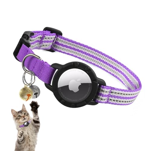 AirTag Katzenhalsband - Reflektierendes Kätzchenhalsband mit integriertem Apple Air-Tag-Halter | Leichtes, elastisches Sicherheitskatzen-Tracker-Halsband mit Glocke für Mädchen, Jungen, Katzen von NozlaID