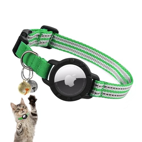AirTag Katzenhalsband - Reflektierendes Kätzchenhalsband mit integriertem Apple Air-Tag-Halter | Leichtes, elastisches Sicherheitskatzen-Tracker-Halsband mit Glocke für Mädchen, Jungen, Katzen von NozlaID