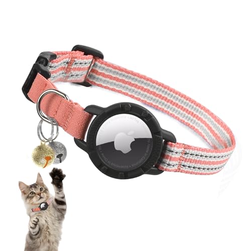 AirTag Katzenhalsband - Reflektierendes Kätzchenhalsband mit integriertem Apple Air-Tag-Halter | Leichtes, elastisches Sicherheitskatzen-Tracker-Halsband mit Glocke für Mädchen, Jungen, Katzen von NozlaID