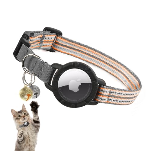 AirTag Katzenhalsband - Reflektierendes Kätzchenhalsband mit integriertem Apple Air-Tag-Halter | Leichtes, elastisches Sicherheitskatzen-Tracker-Halsband mit Glocke für Mädchen, Jungen, Katzen von NozlaID