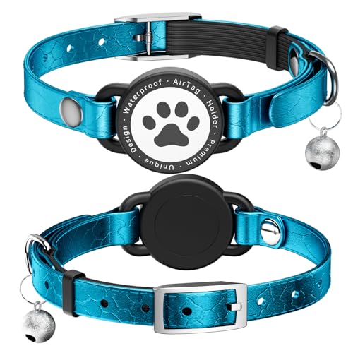 Airtag-Katzenhalsband aus Leder, wasserdicht, AirTag-Halter mit Metallschnalle, bequeme, glänzende Katzen-Tracker-Halsbänder mit Glocke für Mädchen, Jungen, Katzen, Kätzchen und Welpen Airtag-Katzenhalsband aus Leder, wasserdicht, AirTag-Halter mit Metallschnalle, bequeme, glänzende Katzen-Tracker-Halsbänder mit Glocke für Mädchen, Jungen, Katzen, Kätzchen und Welpen von NozlaID