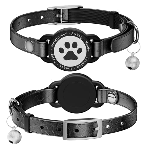 Airtag-Katzenhalsband aus Leder, wasserdicht, AirTag-Halter mit Metallschnalle, bequeme, glänzende Katzen-Tracker-Halsbänder mit Glocke für Mädchen, Jungen, Katzen, Kätzchen und Welpen Airtag-Katzenhalsband aus Leder, wasserdicht, AirTag-Halter mit Metallschnalle, bequeme, glänzende Katzen-Tracker-Halsbänder mit Glocke für Mädchen, Jungen, Katzen, Kätzchen und Welpen von NozlaID