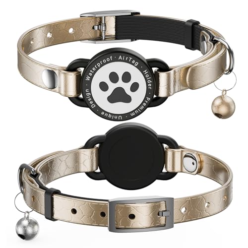 Airtag-Katzenhalsband aus Leder, wasserdicht, AirTag-Halter mit Metallschnalle, bequeme, glänzende Katzen-Tracker-Halsbänder mit Glocke für Mädchen, Jungen, Katzen, Kätzchen und Welpen Airtag-Katzenhalsband aus Leder, wasserdicht, AirTag-Halter mit Metallschnalle, bequeme, glänzende Katzen-Tracker-Halsbänder mit Glocke für Mädchen, Jungen, Katzen, Kätzchen und Welpen von NozlaID