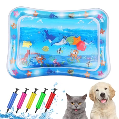 Komfortable Kühlwassermatte für Katzen, interaktive sensorische Spielmatte mit verdickter, auslaufsicherer Sensor-Technologie, langlebige aufblasbare Baby-Wassermatte, Bauchzeit für Kätzchen, Kinder von NozlaID