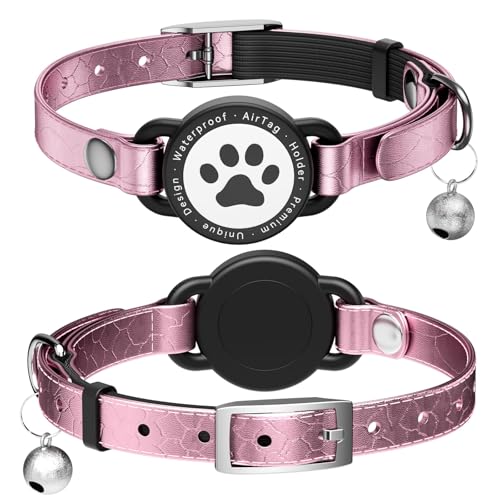 Leder AirTag Katzenhalsband, Wasserdichtes Katzenhalsband mit Apple Air Tag Halter, Metallschnalle Bequemes, Katzen Halsband mit Glocke für Mädchen, Jungen, Katzen von NozlaID