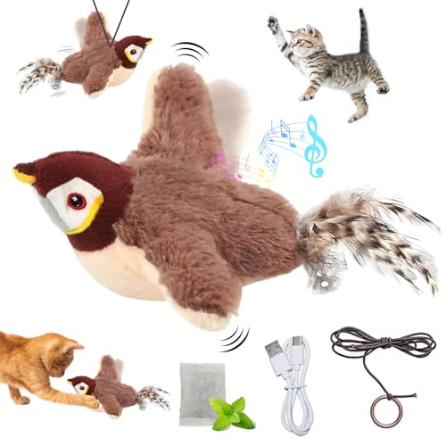 Ntwdby Katzenspielzeug Vogel Elektrisch, Interaktives Katzenspielzeug Vogel, Vogelspielzeug für Katzen, mit Katzenminze, Wiederaufladbar Flying Bird Cat Toy, Fliegender Vogel Spielzeug für Katzen von Ntwdby