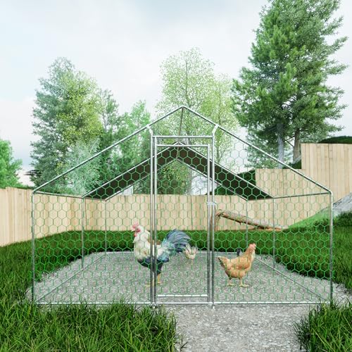 Freilaufgehege Hühnerstall 3x4x2m mit Sicherheitsschloss und Wasserdichtes PE-Tuch, Freilaufgehege aus Metall für Hühner, Kaninchen und weitere Kleintiere von Ntxplora