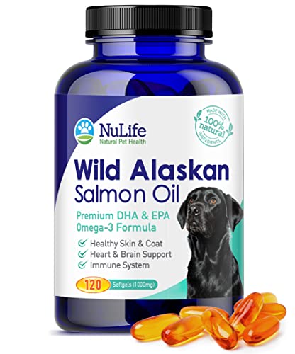 Pure Wild Alaskan Salmon Oil for Dogs, Omega 3 Fish Oil Supplement for Healthy Skin & Shiny Coat, Prevents Itchy Skin, Skin Allergies & Shedding, 120 Soft Capsules von NuLife Natural Pet Health