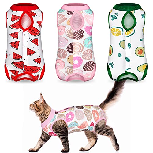 3 Stück Katzen-Genesungsanzug, Kätzchen, Genesungsanzug, E-Halsband, Alternative für Katzen und Hunde, Bauchhaut, Anti-Lecken Pyjama-Anzug (Wassermelonenmuster, Large) von Nuanchu