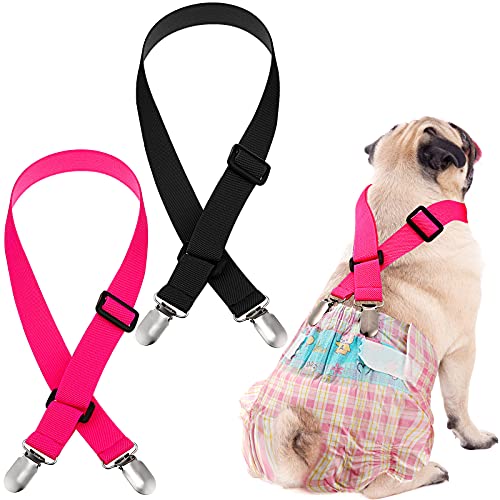 Nuanchu Hundewindel-Hosenträger, 2 Stück, Hundewindel-Geschirr, weiblich, männlich, Welpen, Hosenträger, Bauchbänder für Hunde, Windeln, Kleid, Haustierkleidung, Schwarz, Rosa), L von Nuanchu