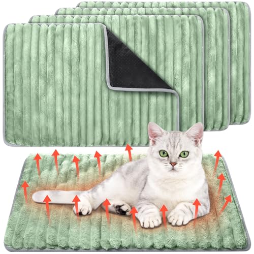 Nuanchu Selbstwärmendes Katzenbett, selbstheizend, 45,7 x 61 cm, extra warme Thermo-Haustierunterlage für drinnen und draußen, Haustierhäuser mit abnehmbarem, waschbarem Bezug, rutschfest, Hellgrün, 4 von Nuanchu