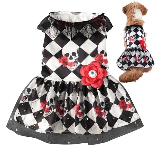 Nubamzy Halloween-Hundekleid – Totenkopf-Muster, Haustier-Spitzenröcke mit Augenblume, Haustier-Outfits für kleine, mittelgroße Rassen, Festivalbekleidung für Cosplay, Halloween Nubamzy Halloween-Hundekleid – Totenkopf-Muster, Haustier-Spitzenröcke mit Augenblume, Haustier-Outfits für kleine, mittelgroße Rassen, Festivalbekleidung für Cosplay, Halloween von Nubamzy