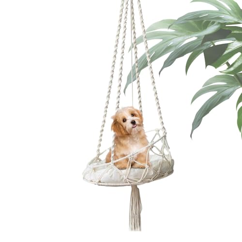 Nubamzy Katzenschaukelbett – Boho-Hängematte für den Innenbereich, Katzenschaukelbett – Haustier-Katzen-Spiel-Katzen-Hängematte mit abnehmbarem Kissen für Terrasse, Garten, Arbeitszimmer, Balkon von Nubamzy