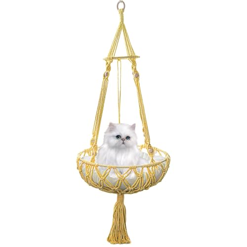 Nubamzy Katzenschaukelbett zum Schlafen – gemütliche Makramee-Hängematte für Katzen, Sicherheitskatzenregale mit weichem Polster für Balkon, Schlafzimmer, Arbeitszimmer, Wand und Decke Nubamzy Katzenschaukelbett zum Schlafen – gemütliche Makramee-Hängematte für Katzen, Sicherheitskatzenregale mit weichem Polster für Balkon, Schlafzimmer, Arbeitszimmer, Wand und Decke von Nubamzy