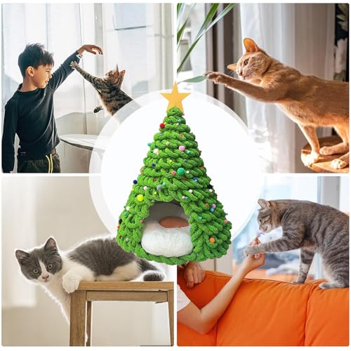 Weihnachtsbaum, Nicht rutsches Basisdesign, Grün, Haustierhöhle, Innenkätzchenzelt, Polyestermaterial, für Haustiere Katzen Hunde Freunde Winteraktivitäten Aktivitäten von Nuhjytgf