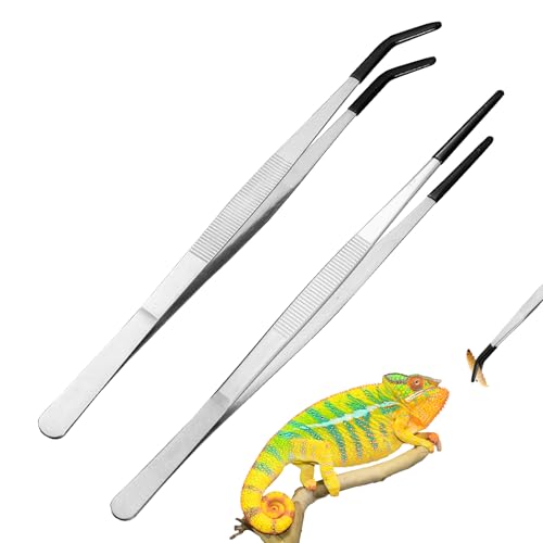 Nuibbe 2 PCS Lange Pinzette Edelstahl,Reptile Tongs Futterzange mit Gummispitze Gerade,Stainless Steel Reptile Feeding Tongs with Rubber Tip,Fütterungspinzette für Reptilien,Aquarium-Pinzette von Nuibbe