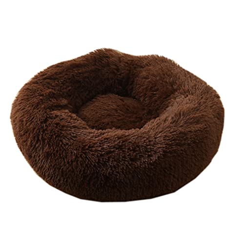 Nunubee Rundes Haustierbett aus Plüsch für Katzen oder Hunde Herbst Winter Schlafzimmer bequemer Zwinger abnehmbar und waschbar 60cm Dunkelbraun von Nunubee