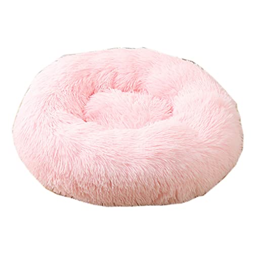 Nunubee Rundes Haustierbett aus Plüsch für Katzen oder Hunde Herbst Winter Schlafzimmer bequemer Zwinger abnehmbar und waschbar 80cm Hell-Pink von Nunubee