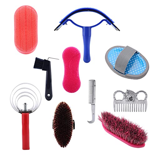 Nurnesy 10pcs Horse Pflege Kit Reitbürbiessatz mit Schaumschaber Kämmen Pick & Pinsel für Pferdepony -Pflege -Reinigungswerkzeuge von Nurnesy