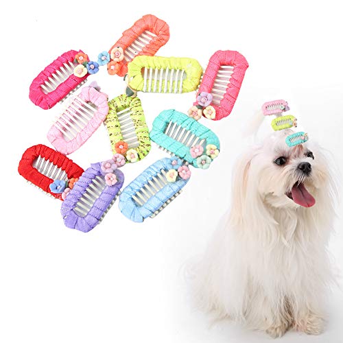 Nurnesy Haustierhaarklammern Haustier Haarzubehör Hundehaarstifte mit Blumendekoration für Katzen Kleine Mittelgroße Hunde Zufällige Farben 10pcs von Nurnesy